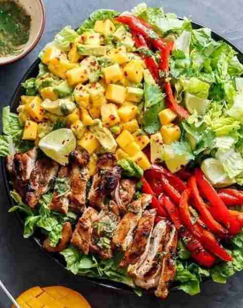 Cilantro Lime Chicken Salad with Mango Salsa Ingredients 🍗 Chicken breast, thinly 🍋 Lime juice & z...
