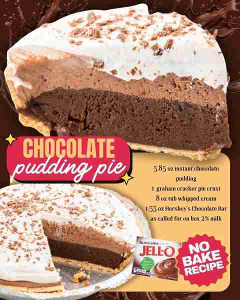NO-BAKE CHOCOLATE PUDDING PIE! 5.85 oz instant chocolate pudding 1 graham cracker pie crust 8 oz tub...