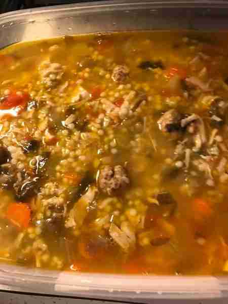 I made a pot of Italian wedding soup: I diced a large chicken breast and 2 thighs that I had cooked....