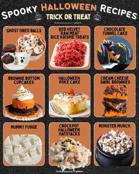 Over 30 Halloween desserts including... 🎃 Ghost Oreo Balls 👻 "Raw Meat" Rice Krispies 💀 Chocolate...