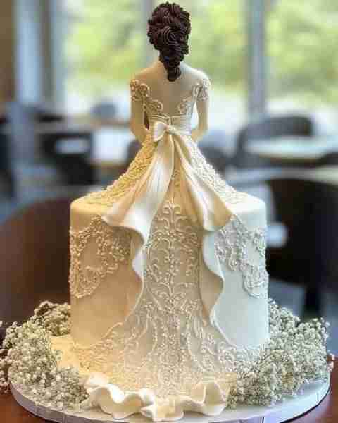 Bridal Gown Wedding Cake Ingredients: For the almond cake: 3 cups all-purpose flour 3 teaspoons baki...