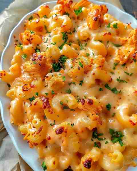 Creamy Baked Macaroni with Roasted Chicken Ingredients: 2 cups elbow macaroni 2 cups roasted chicken...