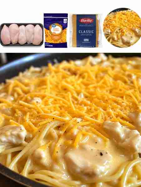 Cheesy Chicken Spaghetti Ingredients: - 8 oz spaghetti - 1 lb boneless, skinless chicken breasts - 2...
