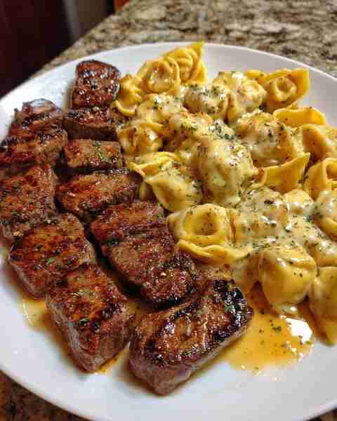 Garlic Butter Steak Tips with Cheesy Tortellini in Mozzarella Sauce Ingredients: 1 ½ lbs sirloin or...