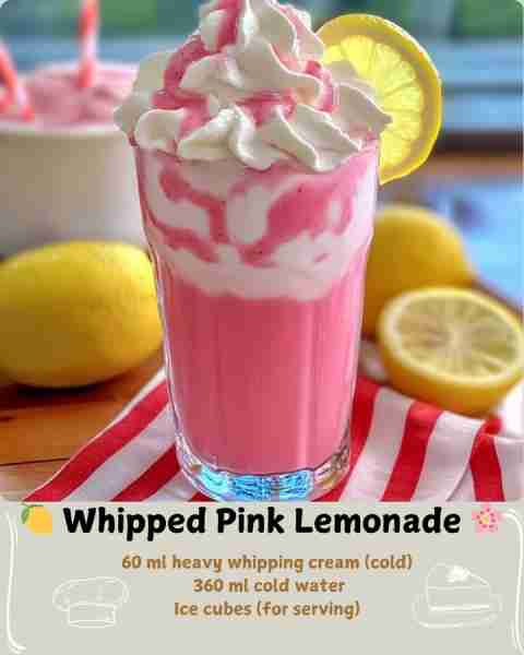🍋 Whipped Pink Lemonade 🌸 Ingredients • 60 ml heavy whipping cream (cold) • 30 grams pink lemonade...