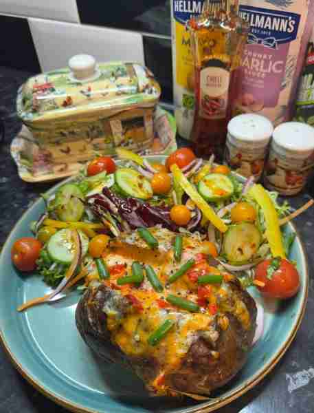 Proper jacket spud ( not frozen McCann)with melted cheese and chilli’s(extra mature cheddar Red Leic...