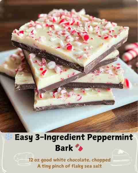 ❄️ Easy 3-Ingredient Peppermint Bark 🍫 What You’ll Need 12 oz good dark or semi-sweet chocolate, ch...