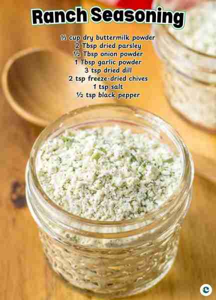 This ranch seasoning uses parsley, dill, chives, onion and garlic powder with dry buttermilk for a b...