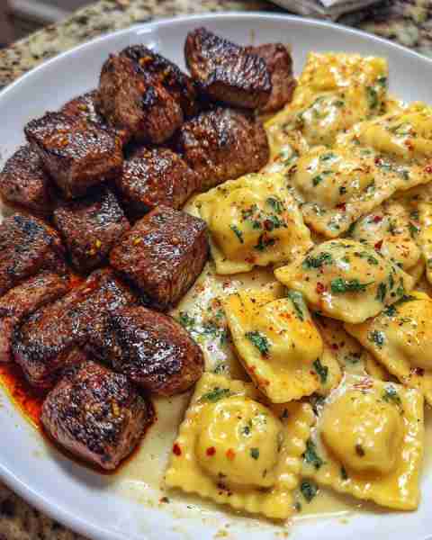 Garlic Butter Steak Tips with Cheesy Ravioli in Mozzarella Sauce Ingredients: 1 ½ lbs sirloin or rib...