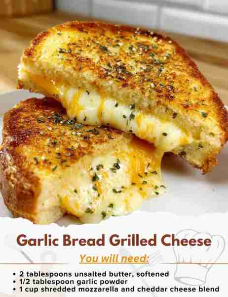 Garlic Bread Grilled Cheese Ingredients: - 2 tablespoons unsalted butter, softened - 1/2 tablespoon...