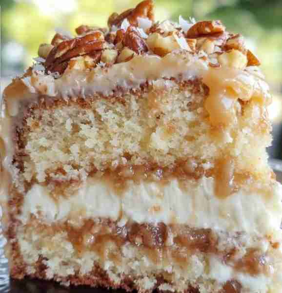 White German Chocolate Cake with Cheesecake Center This beauty has 3 parts: Buttery White Cake Layer...