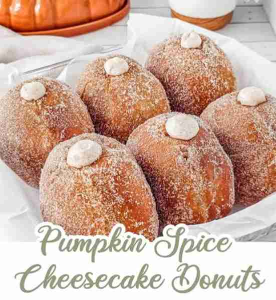 PUMPKIN SPICE CHEESECAKE DONUTS! 🎃 These cheesecake filled donuts are awesome! RECIPE BELOW!