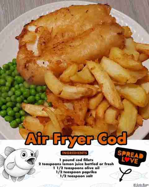 Crisp on the outside, flaky and tender on the inside, Air Fryer Cod is a super easy dinner recipe fo...