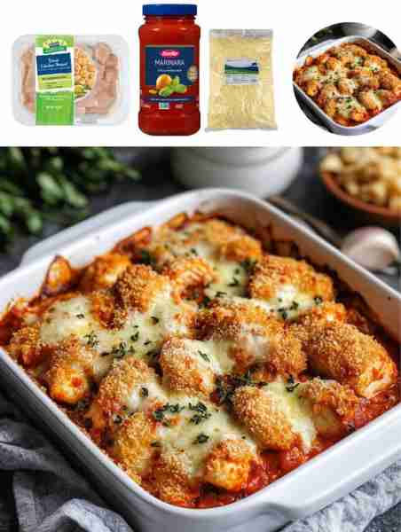 Chicken Parmesan Casserole Ingredients: - 2 lbs chicken breasts, diced - 2 cups marinara sauce - 1 c...