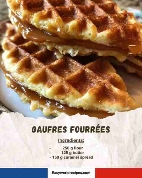 🧇 Gaufres Fourrées (Stuffed Waffles) 🍯 Crispy golden waffles filled with rich caramel spread, a sw...