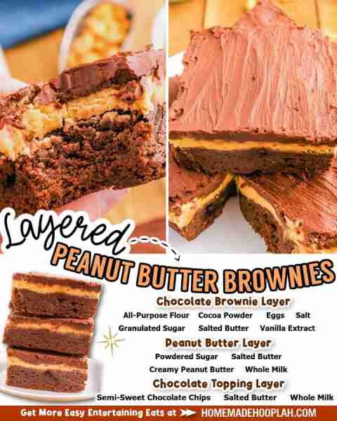 Layered with homemade brownies, creamy peanut butter, and semi-sweet chocolate, these layered peanut...