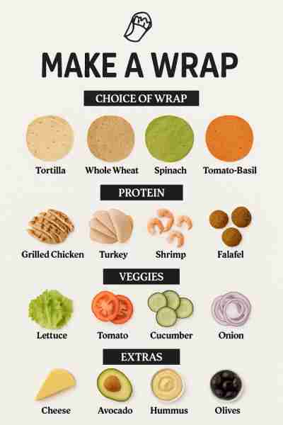 Tortilla 🌯 A flour tortilla is the classic base for wraps, loved for its soft, flexible texture tha...
