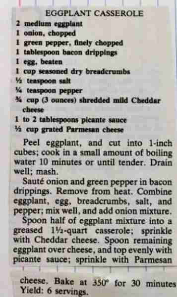 This is called Eggplant Casserole, but is similar to a dressing/stuffing, and served as a side dish....