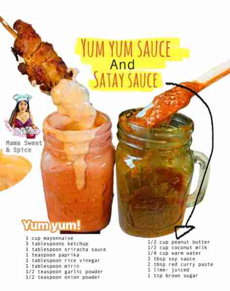 So easy - Homemade Satay Sauce versus Yum yum Sauce I love them both! All taste great with skewers a...