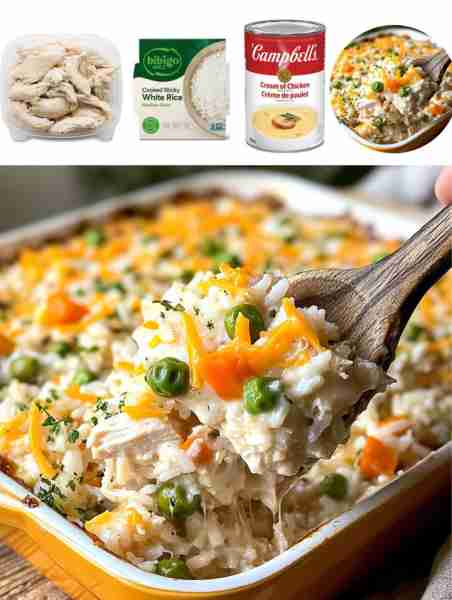 Chicken Rice Casserole Ingredients: - 2 cups cooked chicken, shredded - 1 cup white rice - 1 can con...