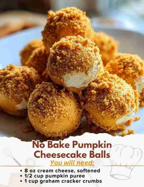 No Bake Pumpkin Cheesecake Balls 🎃🍰 Ingredients: - 8 oz cream cheese, softened - 1/2 cup pumpkin...