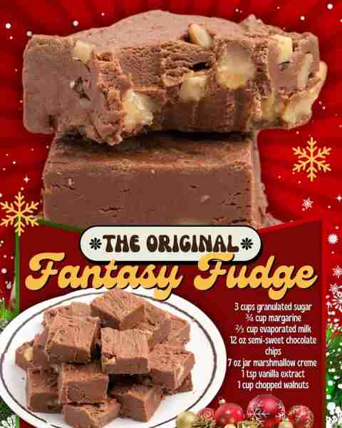 ORIGINAL FANTASY FUDGE RECIPE! 3 cups granulated sugar ¾ cup margarine ⅔ cup evaporated milk 12 oz s...