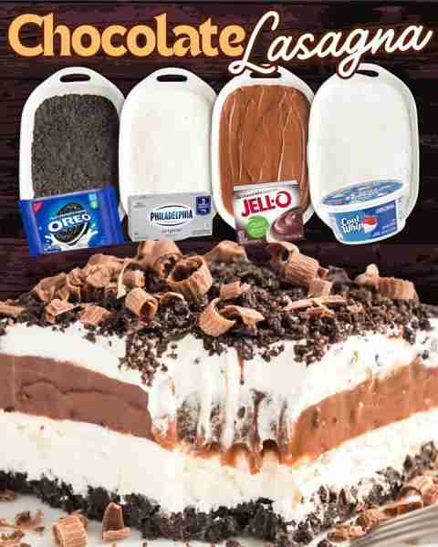 CHOCOLATE LASAGNA! 1 box instant vanilla pudding 1 box instant chocolate pudding 1 pkg of Oreo cooki...