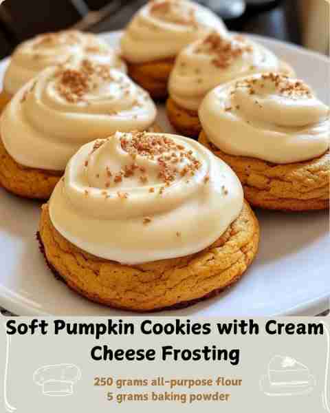 🎃 Soft Pumpkin Cookies with Cream Cheese Frosting 🧁 Ingredients For the Cookies: • 230 grams unsal...