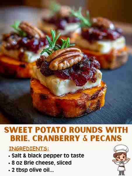 🍠✨ Sweet Potato Rounds with Brie, Cranberry & Pecans 🧀🍇 🛒 Ingredients 2 large sweet potatoes, s...