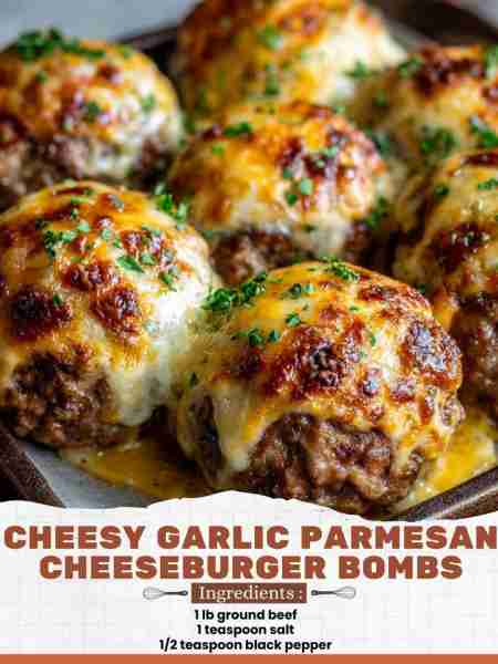 Cheesy Garlic Parmesan Cheeseburger Bombs Ingredients: 1 lb ground beef 1 teaspoon salt ½ teaspoon b...