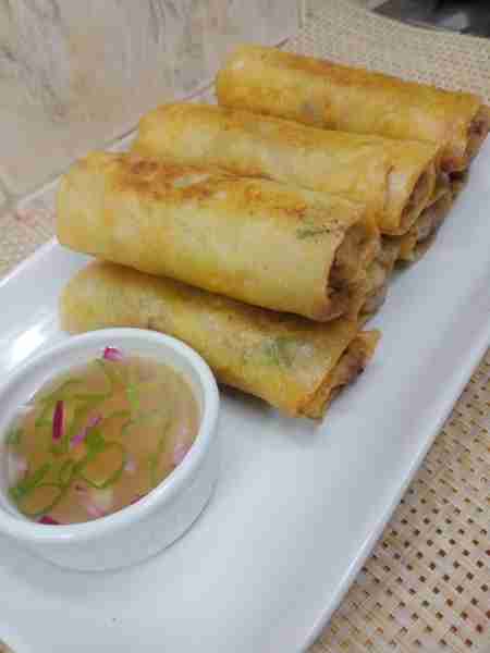 Lumpiang Gulay with Fried Fish