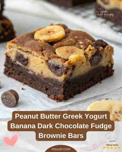 Healthy Peanut Butter Greek Yogurt Banana Dark Chocolate Fudge Brownie Bars 🥜🍌 A deliciously fudgy...
