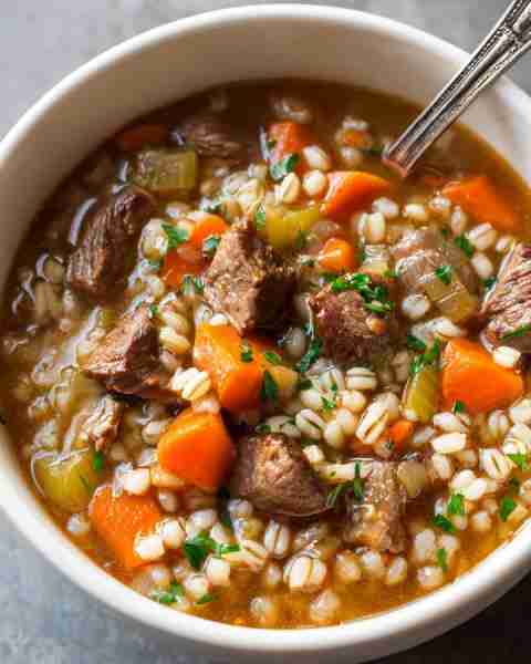Beef and Barley Soup Ingredients 1. 2 pounds beef stew 2. 2 cups beef broth 3. 1 cup water Full art...