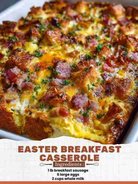 Easter Breakfast Casserole Ingredients: 1 lb breakfast sausage 6 large eggs 2 cups whole milk