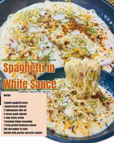 Creamy and Delicious Spaghetti with Bacon Recipe: 1 pound spaghetti pasta (cooked according to instr...