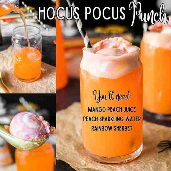 HOCUS POUCS PUCH! 🧙‍♀️ 🍑 Mango Peach Juice 🍑 Peach Sparkling Water 🍑 Rainbow Sherbert