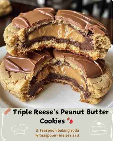 🥜 Triple Reese’s Peanut Butter Cookies 🍫 Ingredients: 1 stick (113g) unsalted butter, softened to...