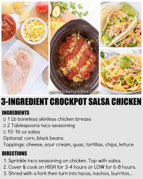 EASY Crockpot Salsa Chicken - so versatile! You'll need ⬇️ • about a pound of chicken • 2 TB taco se...