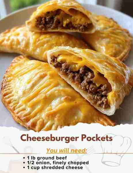 Cheeseburger Pockets Ingredients: - 1 lb ground beef (you can also use ground turkey or chicken) - 1...