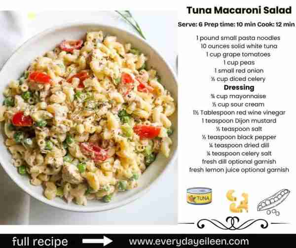 Classic Tuna Macaroni Salad, the perfect meal for a warm day! Light and refreshing made with simple...