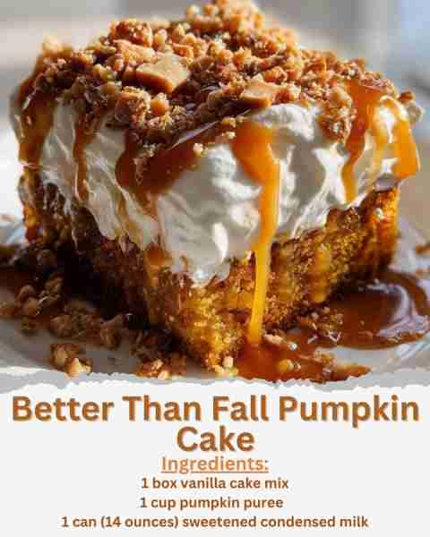 Better Than Fall Pumpkin Cake Ingredients: - 1 box vanilla cake mix (plus eggs, oil, and water as re...