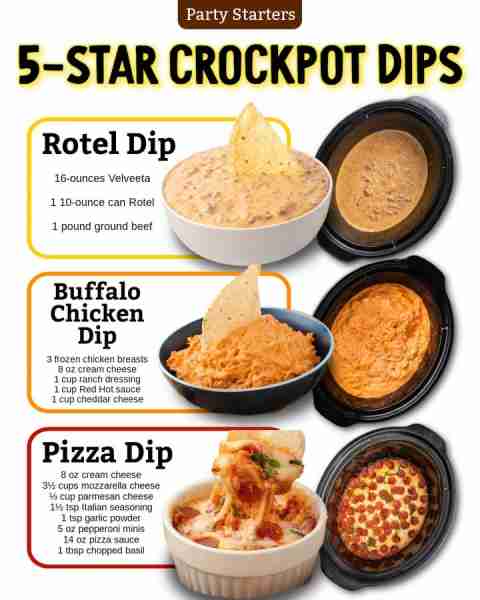 Warm, cheesy, and totally irresistible… these crockpot dips are 5-star winners! ⭐⭐⭐⭐⭐ Ingredien...