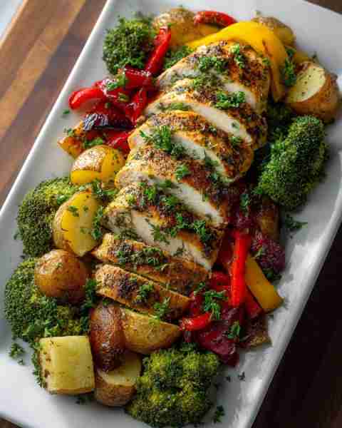 🥦 Herb-Roasted Chicken Breast with Veggies & Potatoes 🍗🌈 Prep Time: 15 minutes Cook Time: 35 minu...