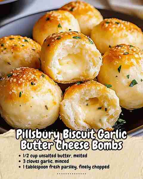 🥖 Pillsbury Biscuit Garlic Butter Cheese Bombs 🧀 Ingredients: For the Garlic Butter: - 1/2 cup uns...