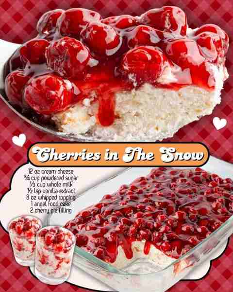 CHERRIES IN THE SNOW! 🍒🍒 Recipe in comments ⬇️ 12 oz cream cheese ¾ cup powdered sugar ⅓ cup whole...