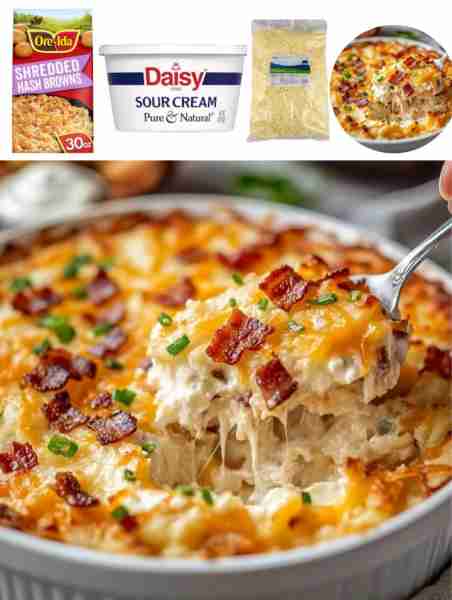Loaded Hashbrown Casserole with Sour Cream and Bacon FULL RECIPE IN COMMENTS
