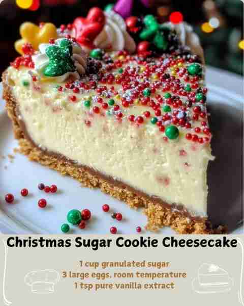 🍪 Christmas Sugar Cookie Cheesecake 🎄 Ingredients For the Crust: 2 cups finely crushed sugar cooki...