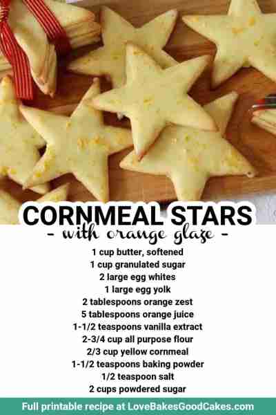 These Cornmeal Stars with Orange Glaze are a cross between a sugar cookie and shortbread, the taste...