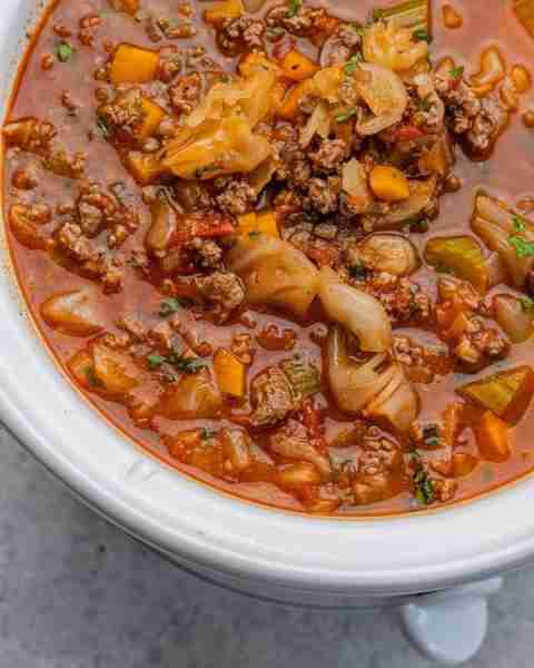 Hot & Hearty, Protein Packed + Veggie Packed Cabbage Soup with Beef is sure to Warm You Up no matter...