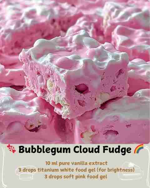 🍬 Bubblegum Cloud Fudge 🌈 Ingredients • 600 grams premium white chocolate, finely chopped • 180 ml...